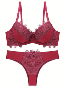 Womens Elegant Two Piece Lingerie Lace Sleeveless Bra and Low Waist