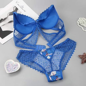 Women's Bra and Panty Sets Floral Lace Lingerie Cross Back Underwire Push Up Bras