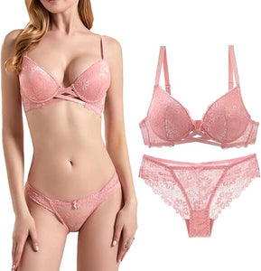 Women's Push Up Bra and Panty Set Lace Lingerie Set Underwire Padded Bra