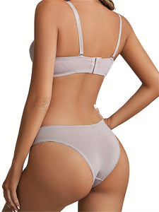 Women 2pcs Lingerie Nightwear Set, Lace Sleeveless Bra Low Waist