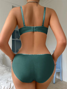 Women's Embroidery Lingerie Outfits Stain Bow V-Neck Bra with Low Waist